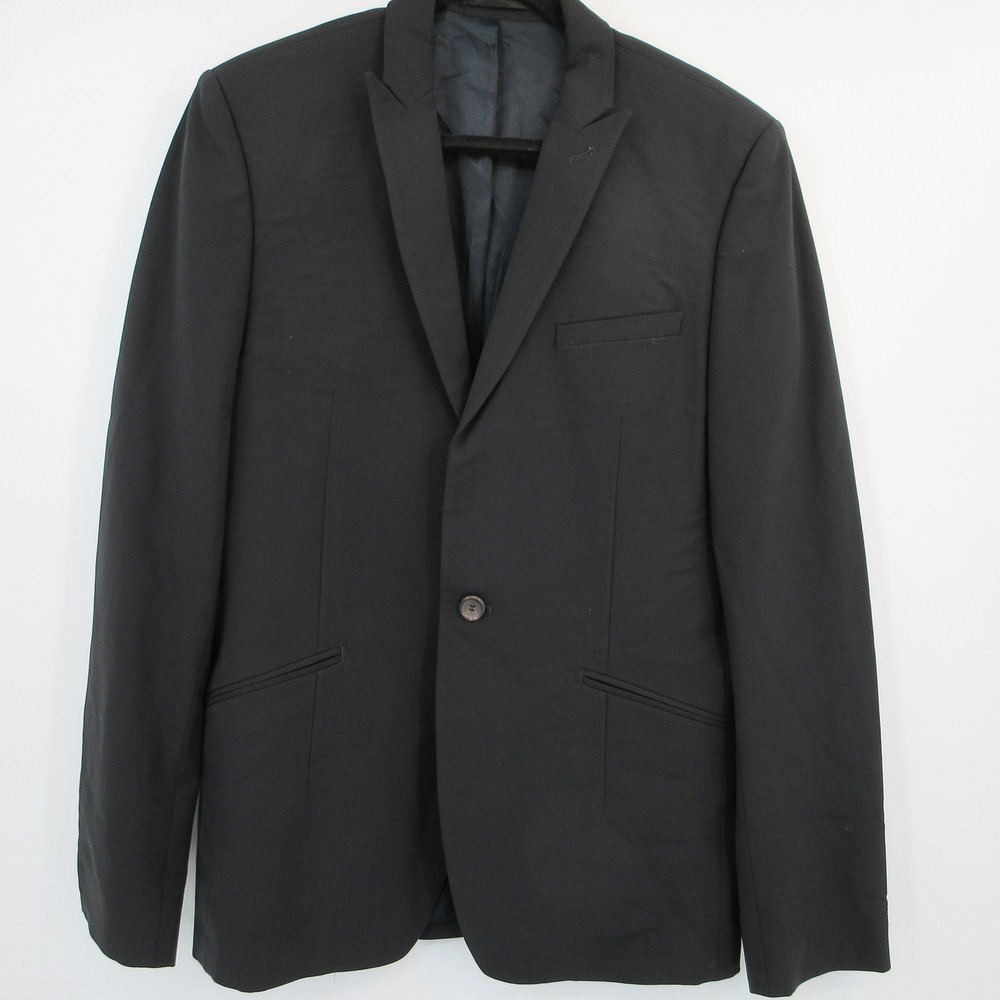Reiss Mens Black Wool Blend Single Button Blazer Sport Coat 38 Inch Notch Lapel